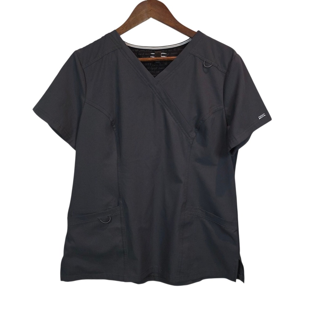 Elle Scrub Top Gray V-Neck Uniform Medical Nursing Womens Medium